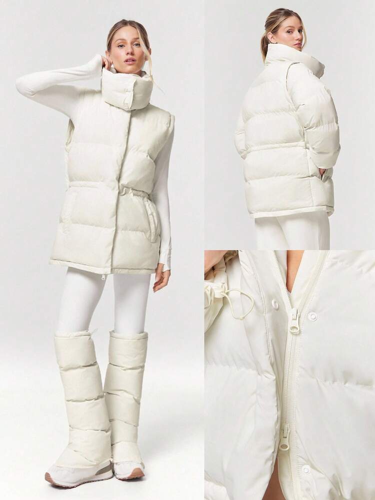 PolarPlay ソフトで暖かい、撥水性、軽量、調整可能なカフス、ウエスト、取り外し可能な袖、襟付きダウンジャケットベスト、秋冬のアウトドアカジュアル