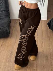 Coolane 夏季运动休闲徽标图案宽松运动裤 - 棕色 - 查看 5