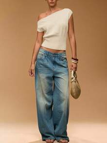 SHEIN BAE Summer Casual Solid Color Regular Knit Top - Apricot - View 2