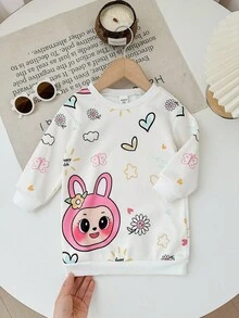 SHEIN Babygirl 可爱休闲花卉针织长袖连衣裙 - 白色 - 查看 5