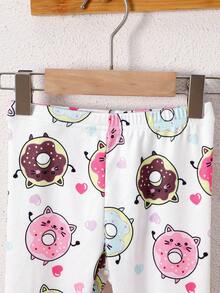 4 件套女婴长袖上衣和裤子套装，可爱甜甜圈印花休闲舒适家居服，春秋季 - 粉色 - 查看 5