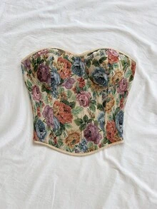 Soleia 女士 Y2K 花卉提花修身抹胸 - 彩色 - 查看 3