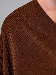 SHEIN CURVE+ Plus Size Women Brown Ribbed Fabric Jumpsuit, Autumn/Winter