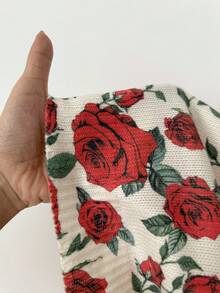 SHEIN Unity Áo len cardigan tay dài họa tiết hoa hồng, cổ chữ V, dễ thương, cổ điển, thích hợp cho kỳ nghỉ - Nhiều màu - Xem 4