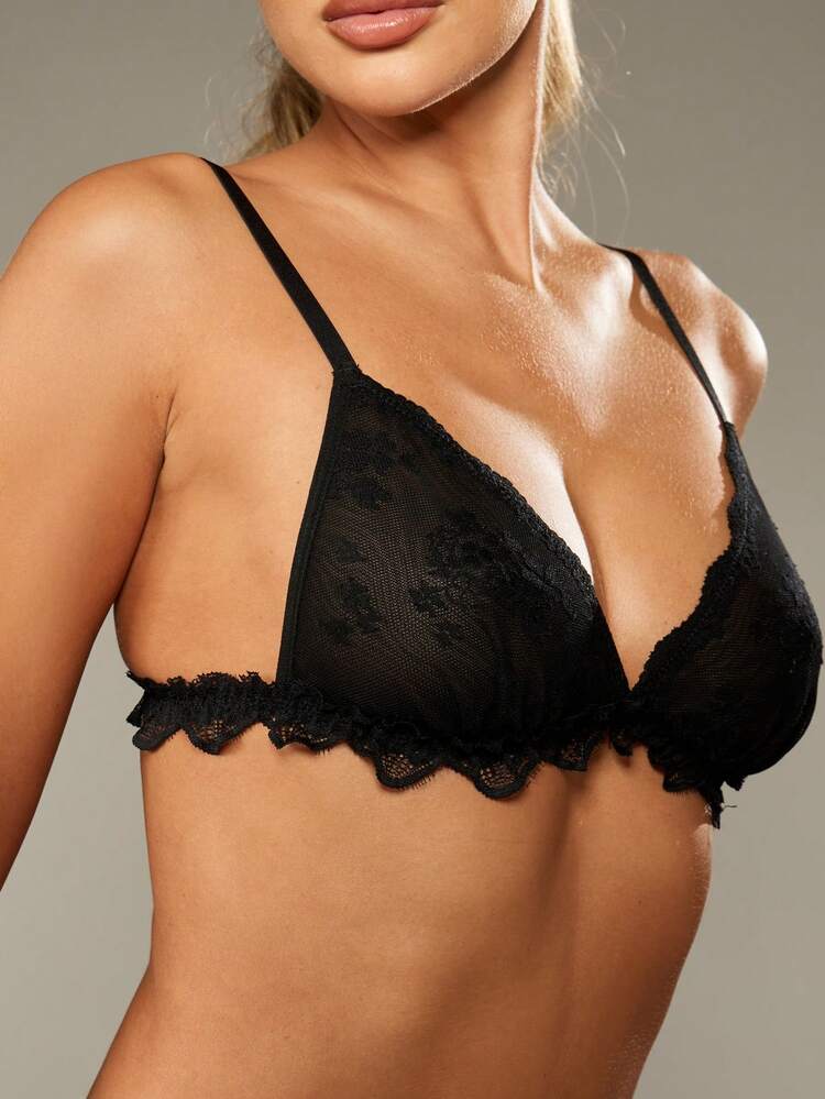 MISSGUIDED Delicate Lace Trim Mesh Lingerie Bottom Tie Side Thong Underwear Sheer Brazilian Bridal Honeymoon Panty V Cut String High Waist Brief