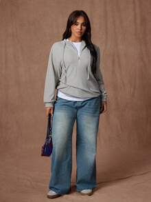 Rustia بلوزة نسائية كاجوال فضفاضة مريحة للخروج والحفلات، ذات أكمام طويلة وشريطية مع كابوشون، مناسبة للخريف والشتاء، مقاسات كبيرة - لون مشمشي - مشاهدة 5