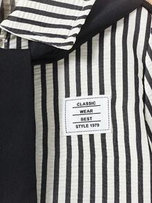 SHEIN 2 件套年轻男孩条纹领长袖衬衫和松紧腰宽松裤套装，休闲复古风格卡其色/咖啡色服装，舒适百搭，适合返校/所有季节