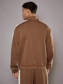 Musero Long Sleeve Jersey Track Zip Through Premium Jacket Arm Panel Detailing Only Fall/SPRING SUMMER - Khaki - View 5