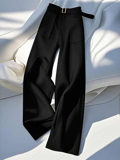 GlowEve 女式优雅口袋装饰高腰阔腿裤