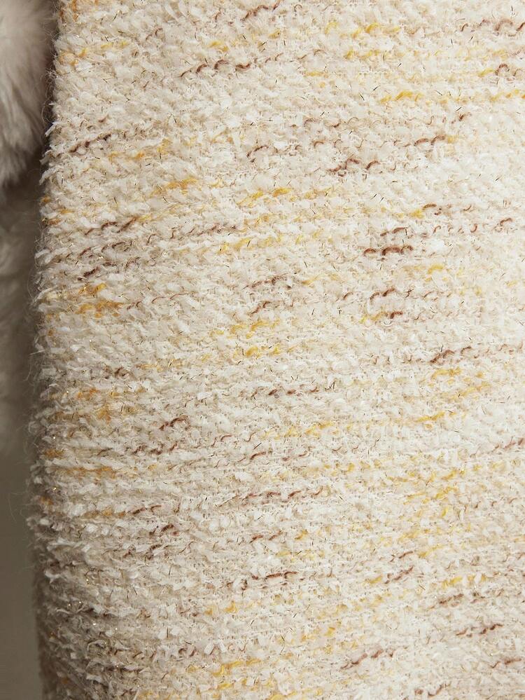 2025 Autumn Women's Elegant Cream White Yellow Tweed Long Dress,Loose Fit Sleeveless U-Neck Casual Dress For Office,Work,Wedding Guest & Vacation