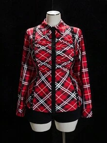 Sunspun Christmas Plus Size Women Casual Grommet Ribbon Decor Plaid Long Sleeve Shirt - Multicolor - View 3