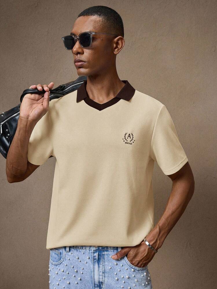 AKNOTIC X Nawaf Alabid Camisa Polo de Manga Curta Slim Fit Elástica com Bordado "Old Money" Tricotada para Homens, Adequada para Uso Casual, Trabalho, Primavera/Verão, Férias, Festa, Casamento, Presente para Namorado, Roupa de Praia, Presente para o Dia dos Pais