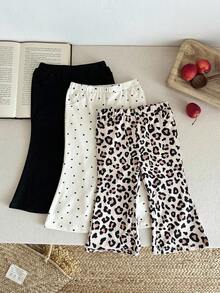 LMoss Kids 3pcs Baby Girl Knitted Heart & Leopard Print Pattern Casual Pants Set Fall Winter - Multicolor - View 9