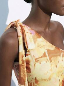 Maija Conjunto de 2 piezas de verano para mujer, top corto de tirantes con estampado floral y falda ajustada de tela de malla estampada con cintura elástica, elegante, de moda, cómodo y sexy - Naranja - Ver 4