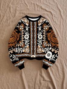 Travachic 黑色和棕色对比几何印花长袖圆领卫衣 - 彩色 - 查看 6