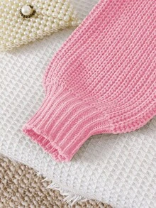 SHEIN 秋冬款青少年女孩休闲纯色短款毛衣 - 粉色 - 查看 3