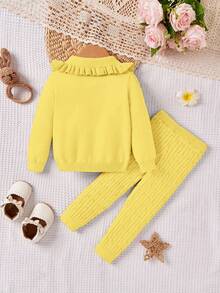 SHEIN Baby Peter Pan Collar Long Sleeve & Pants Casual Loose Pullover Sweater Set Autumn Winter Clothes FoGirlen