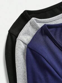 Girlism Bộ 3 áo thun dệt kim dài tay cổ tròn màu trơn dễ phối đồ cho nữ tuổi teen, thích hợp mặc mùa thu/đông. - Nhiều màu - Xem 3