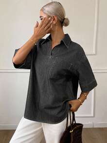 Livesso Women's Casual Loose Fit Raw Denim Jacket, New Autumn Collection - Grey - View 4