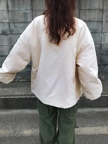 FRIFUL Women's Round Neck Drop Shoulder Button Cuff Casual Loose Versatile Padded Coat, Suitable For Autumn Jacket - Apricot - View 2