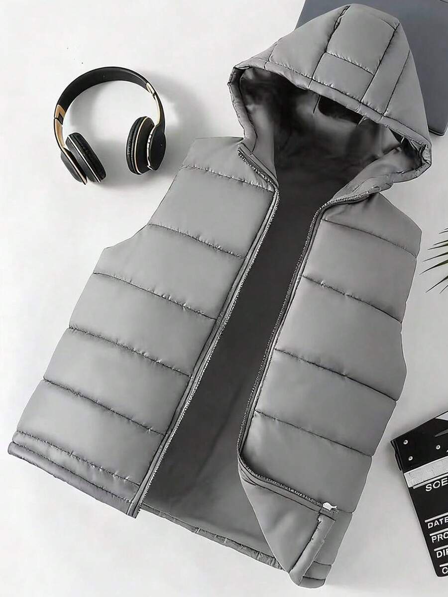 Quilted Padded Sleeveless Padded Coat For Teenage Boys, Winter - Grey - View 1