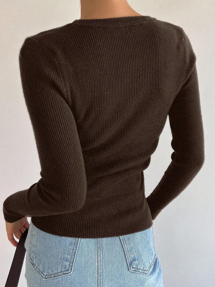 Casual Solid Color Slim Fit Sweater, Autumn