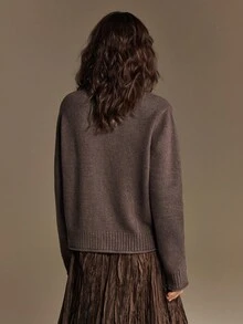 Ontre Women's 5% Wool Blend Knit Cardigan,Loose Fit Waist Design,Elegant Shades Of Brown,Autumn Tea Party,Modern Urban Office Wear,Old Money Style,Dark Grey - Dark Grey - View 3