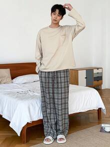 DAZY 男士多色格子裤T恤睡衣套装，秋冬服装 - 彩色 - 查看 3