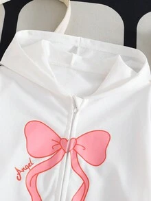 1 件女童拉链连帽夹克，长袖，抽绳腰部，背部和袖子上有蝴蝶刺绣图案 - 白色 - 查看 6