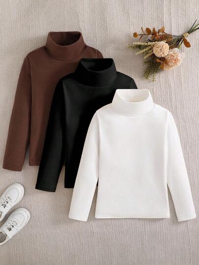 Sparklyn 3件套青少年女孩休闲猫咪印花高领长袖保暖内衬T恤