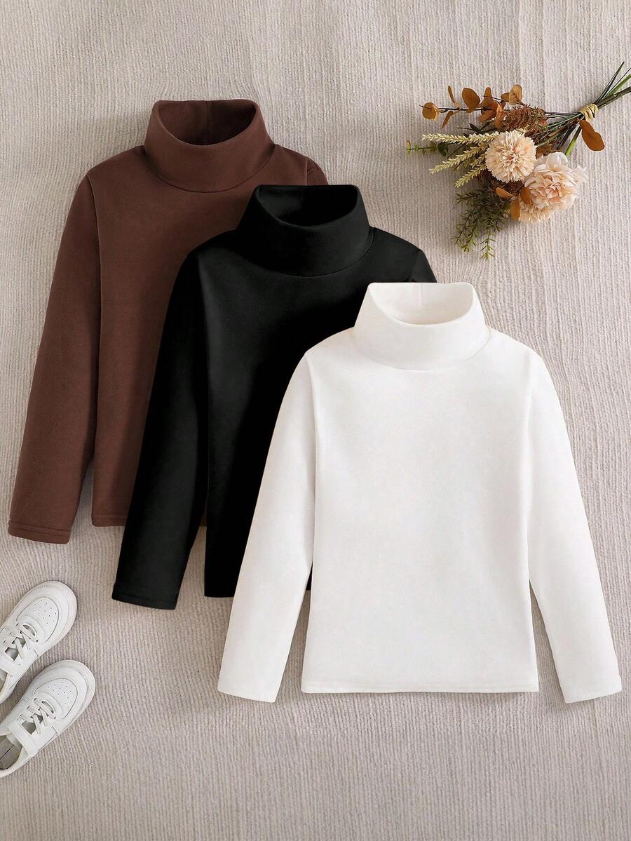 Sparklyn 3件套青少年女孩休闲猫咪印花高领长袖保暖内衬T恤 - 彩色 - 查看 1