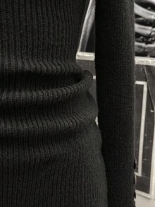 StreetHx 女式街头潮流修身翻领纽扣休闲长袖毛衣裙