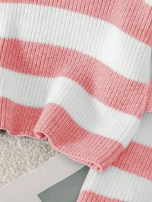 Souflis Souflis 少女休闲拼色条纹短款毛衣，秋冬 - 淺粉色 - 查看 5