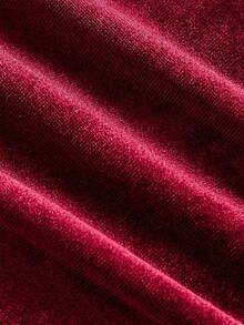 SHEIN MOD 大码复古优雅女式单肩金属扣长裙，天鹅绒美人鱼裙，酒红色，冬季连衣裙 - 酒紅色 - 查看 7