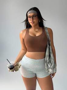 Rhythm Era 大码女式纯色休闲运动瑜伽文胸 - 咖啡棕 - 查看 3