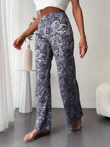 SHEIN Cottnline Paisley Print Wide Leg Pants - Multicolor - View 3