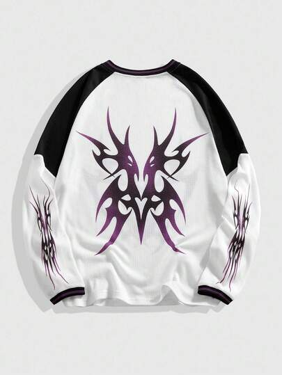 Street Life T-shirt à manches raglan avec imprimé patchwork bicolore, automne