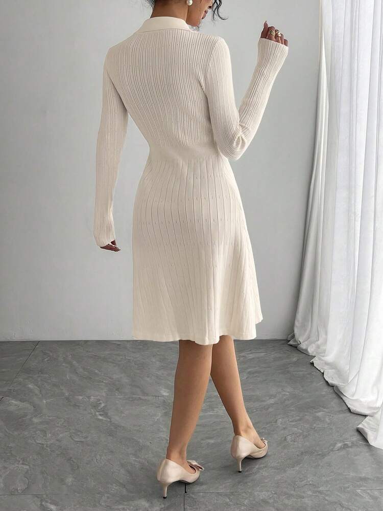 A-Line Cinched Waist Elegant Knit Dress For Women