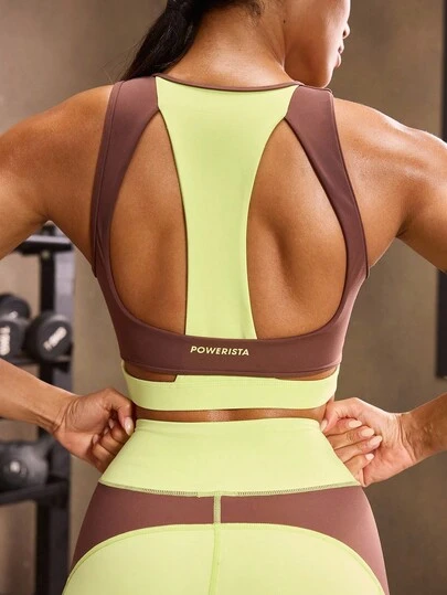 Powerista 女士撞色拼接镂空后背运动文胸