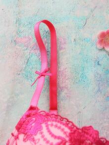 Elorette Pink Underwire Padded Bra With Lift And Support, Romantic Ruffled Design, Sweet Cleavage Enhancing Women's Lingerie - Hot Pink - View 4