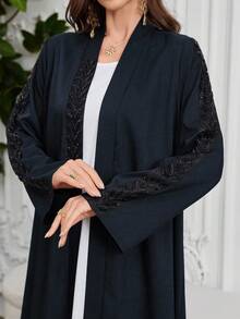 Al Najma 2025春夏新款纯色长袖宽松水钻装饰阿拉伯风格长袍 - 藏蓝色 - 查看 7