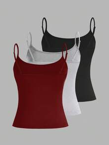 SHEIN EZwear 3pcs Embroidered Graphic Cropped Camisole Tops, Sexy & Fitted For Women, Suitable For Summer,Red Top