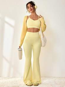 Sovereign Charm Women's Autumn Simple Solid Color Ribbed Knit Sweater