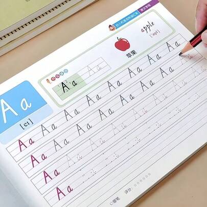 1本英文字母描红练习册，46页学前学习活动手册，数字描红，控笔练习，一对一练习，幼儿书写练习，家庭学校课堂用品