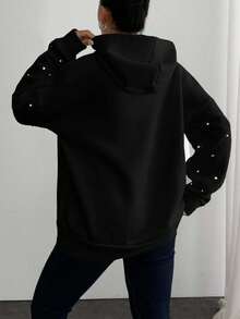 SHEIN Women Sequined Hooded Oversize Sweatshirt - Black - View 2