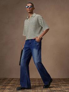 AKNOTIC Men's Casual Slim Fit Solid Color Straight Leg Slightly Flared Jeans, Suitable For Summer, Vacation, Daily Wear, Party, Couple, Men's Gift, Graduation Gift - Dark Wash - View 4