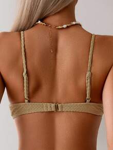 SHEIN Swim Summer Beach Women's Front Lace-Up Bikini Set Wedding - Khaki - View 5