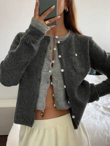 Livesso 女式休闲宽松二合一开衫 - 灰色 - 查看 1