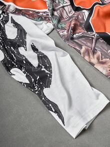 Manfinity Roghcode Men Letter & Branch Print V-Neck Long Sleeve Casual T-Shirt, Fall - Multicolor - View 6