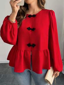 Calvaya Áo cánh thường ngày tay lỡ xếp ly cỡ lớn cho quần áo năm mới ngày lễ tình nhân dành cho nữ Áo sơ mi ValentinesRed năm mới - Đỏ - Xem 3